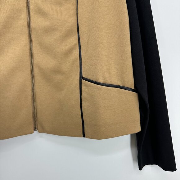 3/$25 Christopher & Banks Ponte Knit Blazer Jacket L Color Block Zip Up Tan - Picture 6 of 8